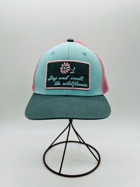 Patagonia Women’s Pink Mesh Trucker Hat with Multicolor Logo